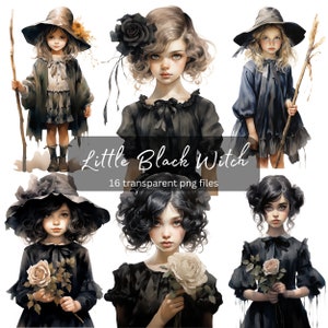 Witch Watercolor Clipart Bundle, Transparent PNG, Digital Download, Card Making, Halloween Witchcraft Witchery Illustration, Commercial Use