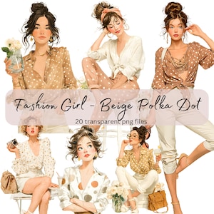 Clipart aquarelle beige filles Fashion, PNG Transparent, téléchargement numérique, fabrication de cartes belle femme dame, Illustration modèle, scrapbooking