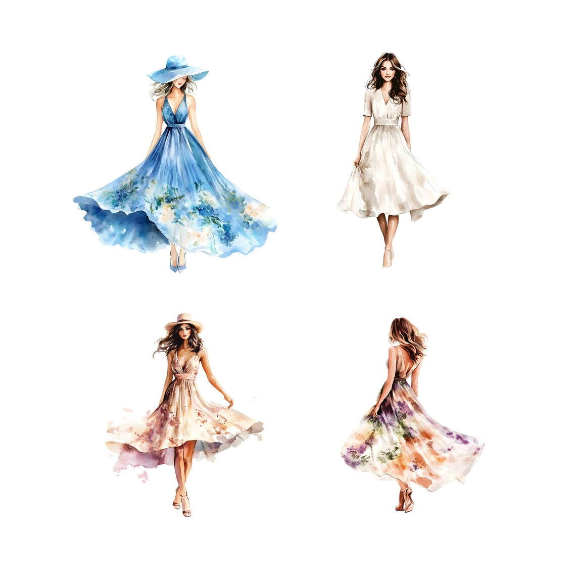 Springtime Lady Cozy Spring Lady Watercolor Clipart Bundle, Transparent PNG, Digital ...