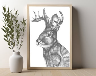 Jackalope Art Print: Mythological Creature Wall Decor (Digital Download)