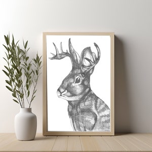PRINTABLE Jackalope Art Print, Digital Download, Mythological, Jackalope, Wall Art