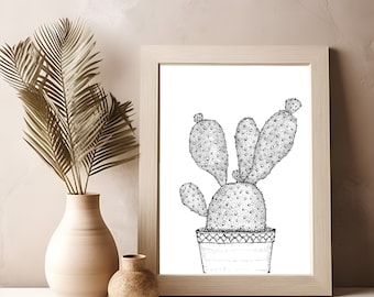 Cactus Art Print: Ink Drawing, Succulent Wall Decor (Digital Download)