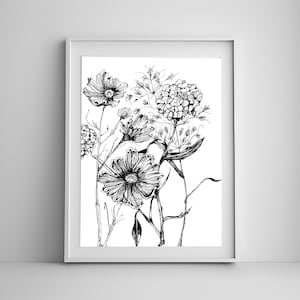 PRINTABLE Wildflower Art Print, Wall Art, Flowers, Botanical Art, Digital Print, Wildflower
