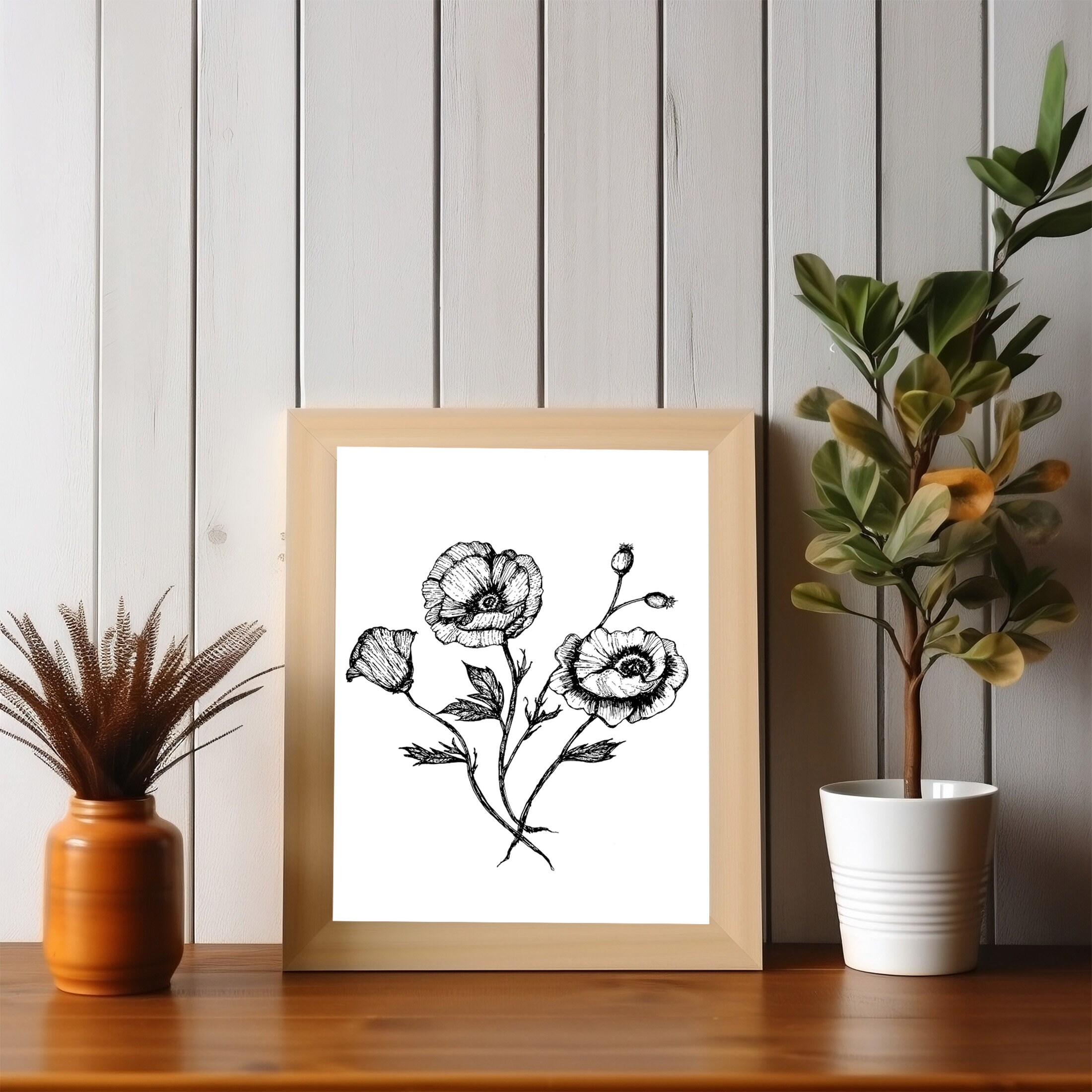 PRINTABLE POPPY Flower, Wall Art, Digital Art, Flower Art, Botanical ...