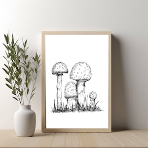 PRINTABLE Mushroom Art Print, Fungi, Wall Art, Mushroom Digital Print