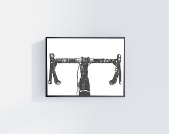 Bike Handlebar Ink Drawing Wall Art Print (Digital Download)