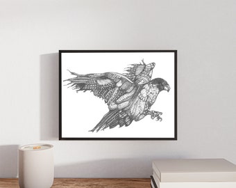 Peregrine Falcon Art Print: Hand-Drawn Bird Wall Decor (Digital Download)