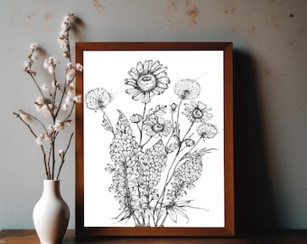 Wildflower Art Print: Botanical Line Art (Digital Files)