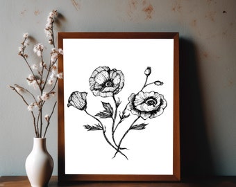 Poppy Flower Print: Botanical Wall Art (Digital Download)