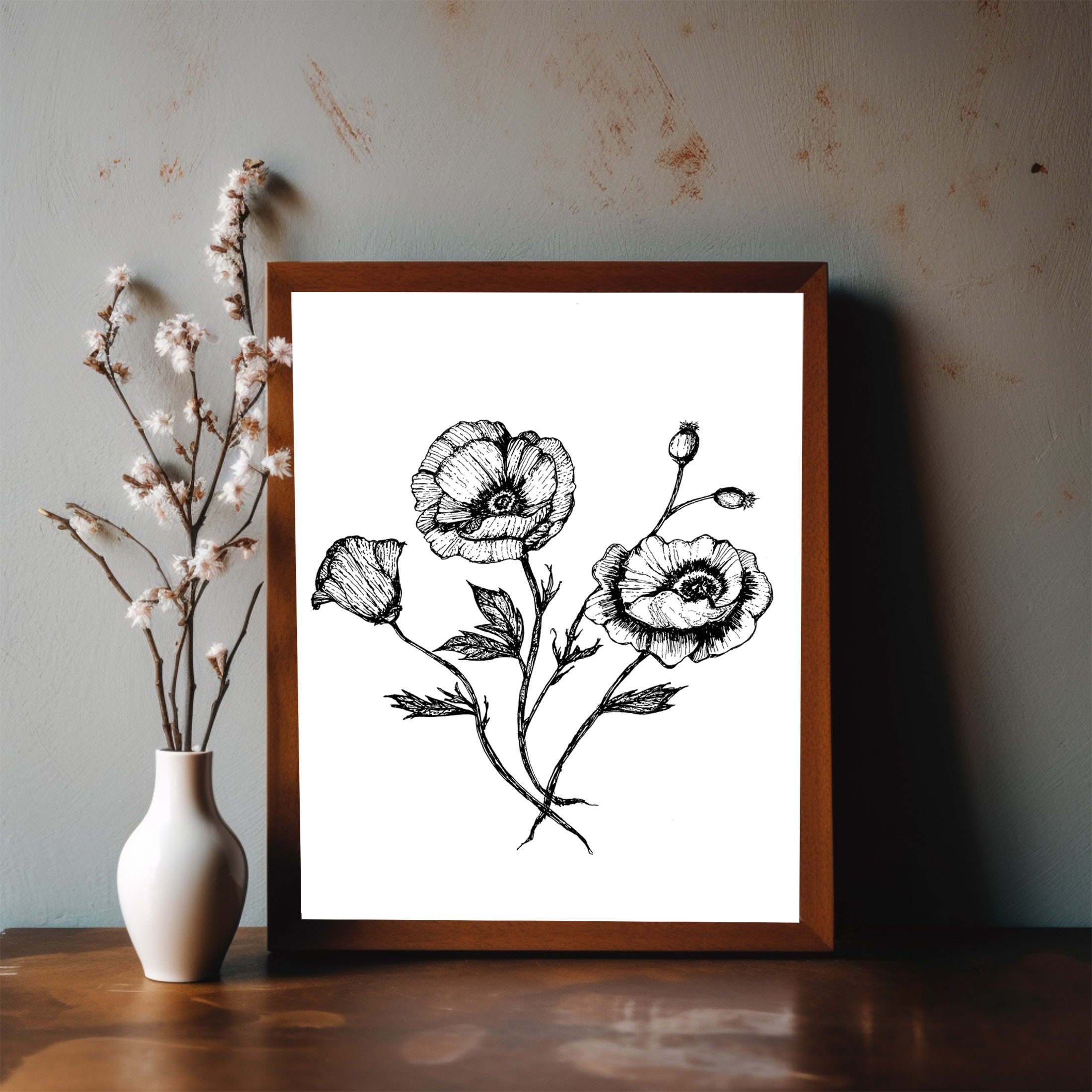 PRINTABLE POPPY Flower, Wall Art, Digital Art, Flower Art, Botanical ...