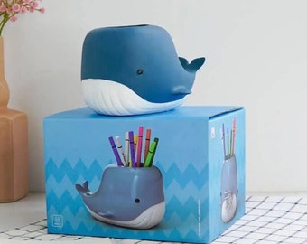 Bold Whale desktop organiser, pencil holder for desk, desktop gifts, cartoon animal stationery, cute animal pencil holder