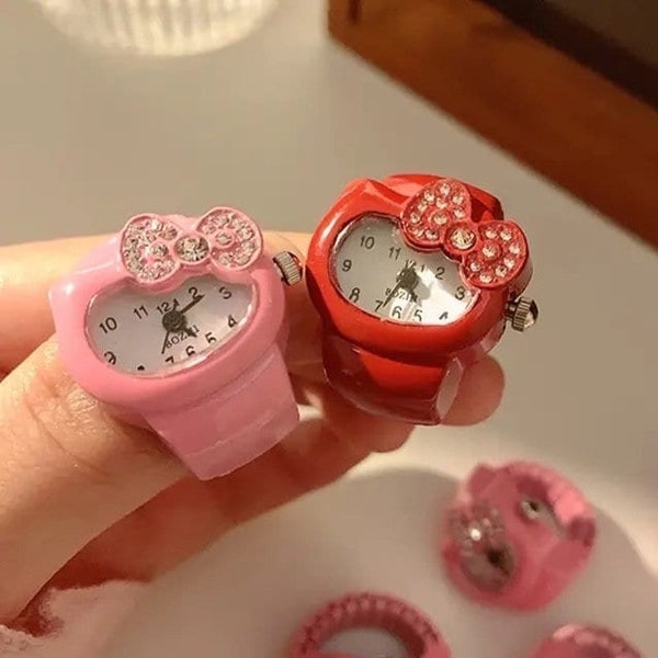 Pink Hello kitty watch ring, cute kawaii ring, y2k finger ring, watch ring for women,