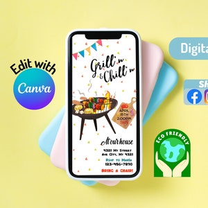 EDITABLE Birthday BBQ Invitation Digital Grill and Chill Invite, Grill Party Invite, Cookout Invitation, Combined Birthday Virtual Invite