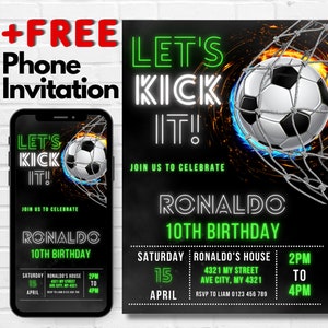 Editable Soccer Birthday Invitation Card Template, Football Invitation Soccer Invitation Card Template, Editable in Canva