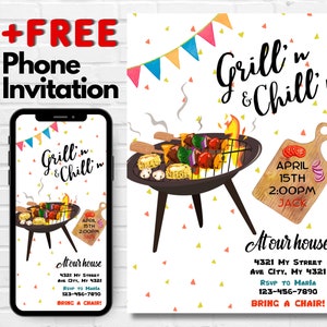 EDITABLE Birthday BBQ Invitation Digital Grill and Chill Invite, Grill Party Invite, Cookout Invitation, Combined Birthday Virtual Invite