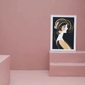 Abstract portrait, art nouveau, instant download, printable wall art, home decor, minimalist design, female portrait.