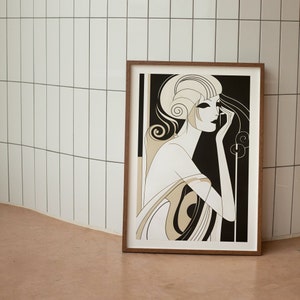 Abstract portrait, art nouveau, instant download, printable wall art, home decor, minimalist design, female portrait.
