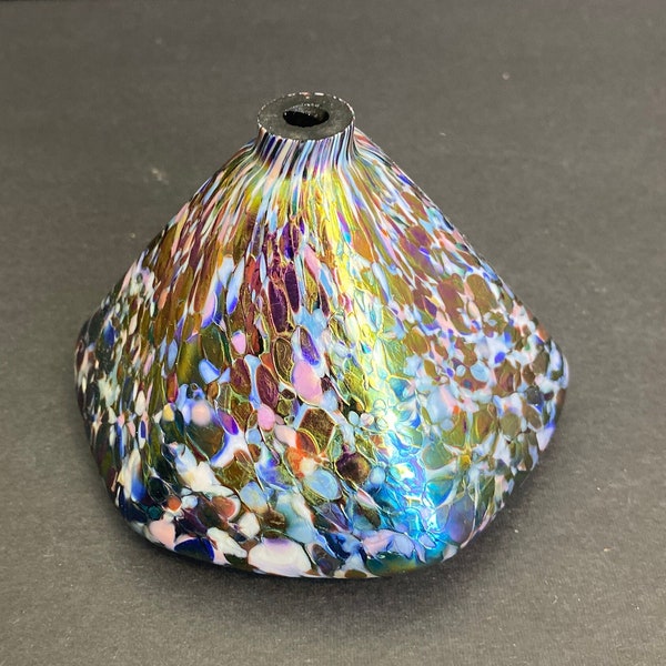 Rainbow Mosiac, Art Glass Oil Lamp Base,  Pyramid Shape 3”