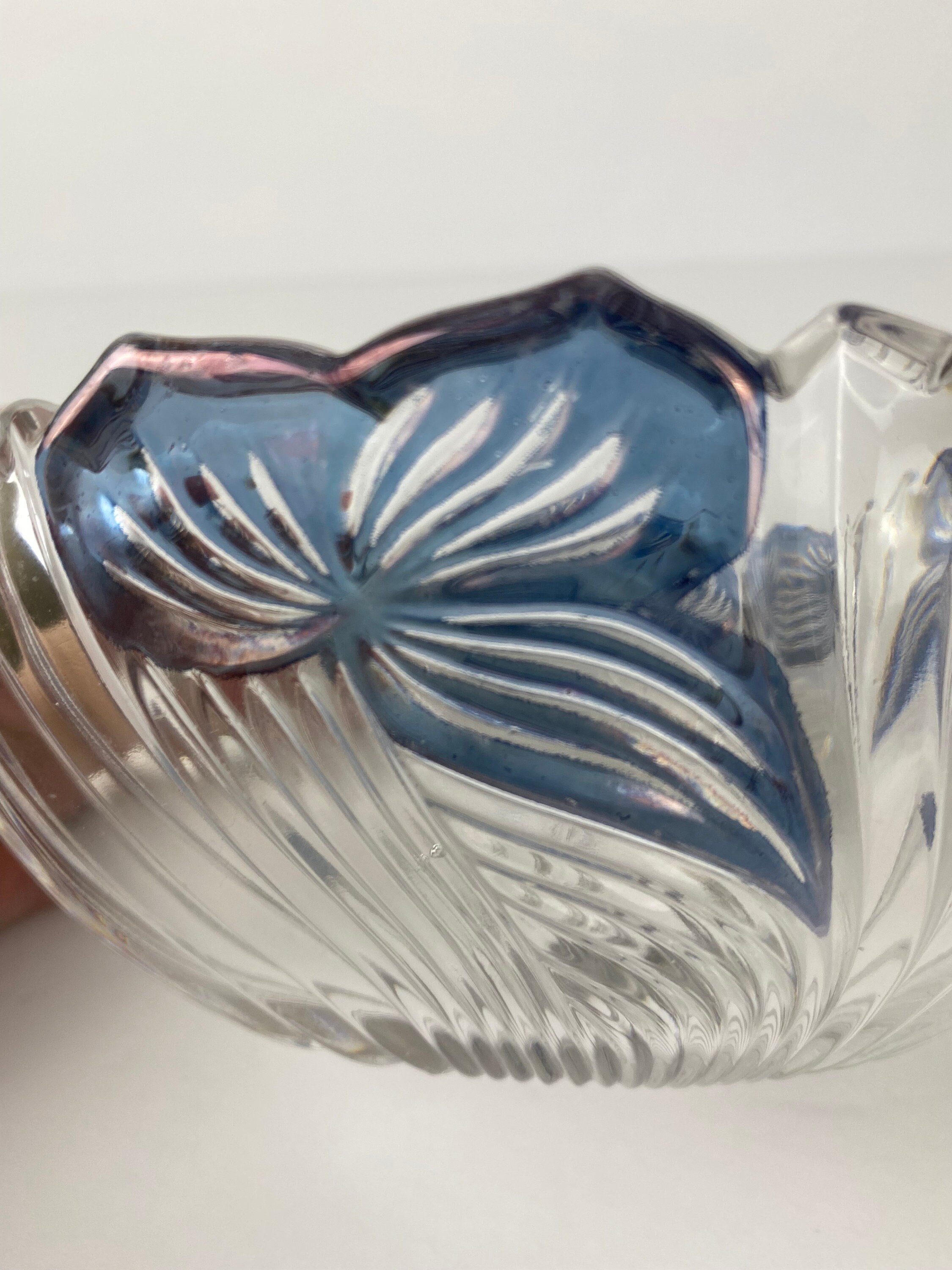 Lead Crystal Oval Bowl With Flashed Blue Flowers Etsy