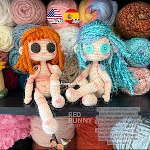 Patrón de crochet Base de 2 Cuerpos Archivo PDF Muñeca Ragdoll Amigurumi 2 cuerpos + 2 pelucas INGLÉS Y ESPAÑOL