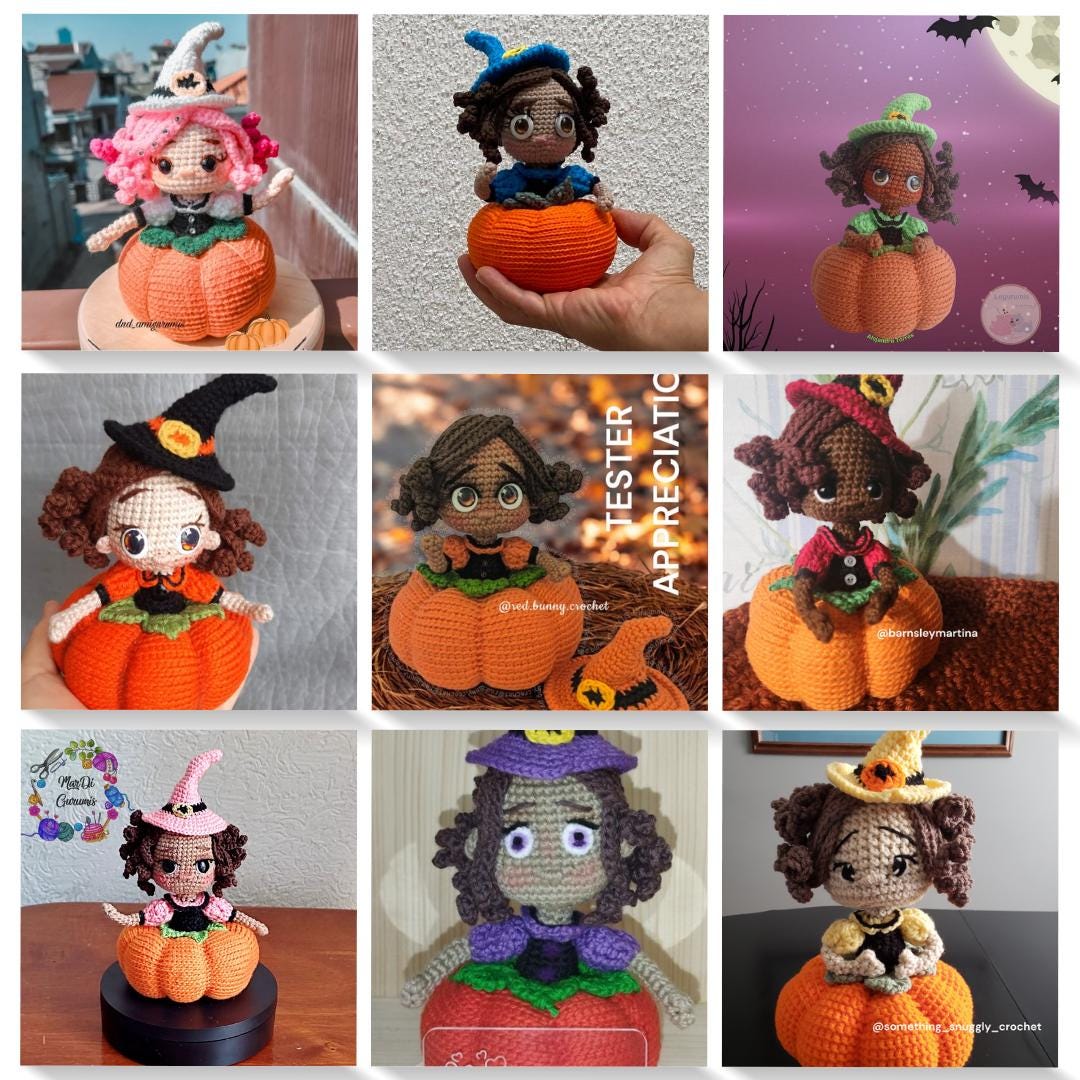Halloween pumkin witch cutie pie crochet pattern amigurumi doll SPANISH & ENGLISH - Thumbnail 3