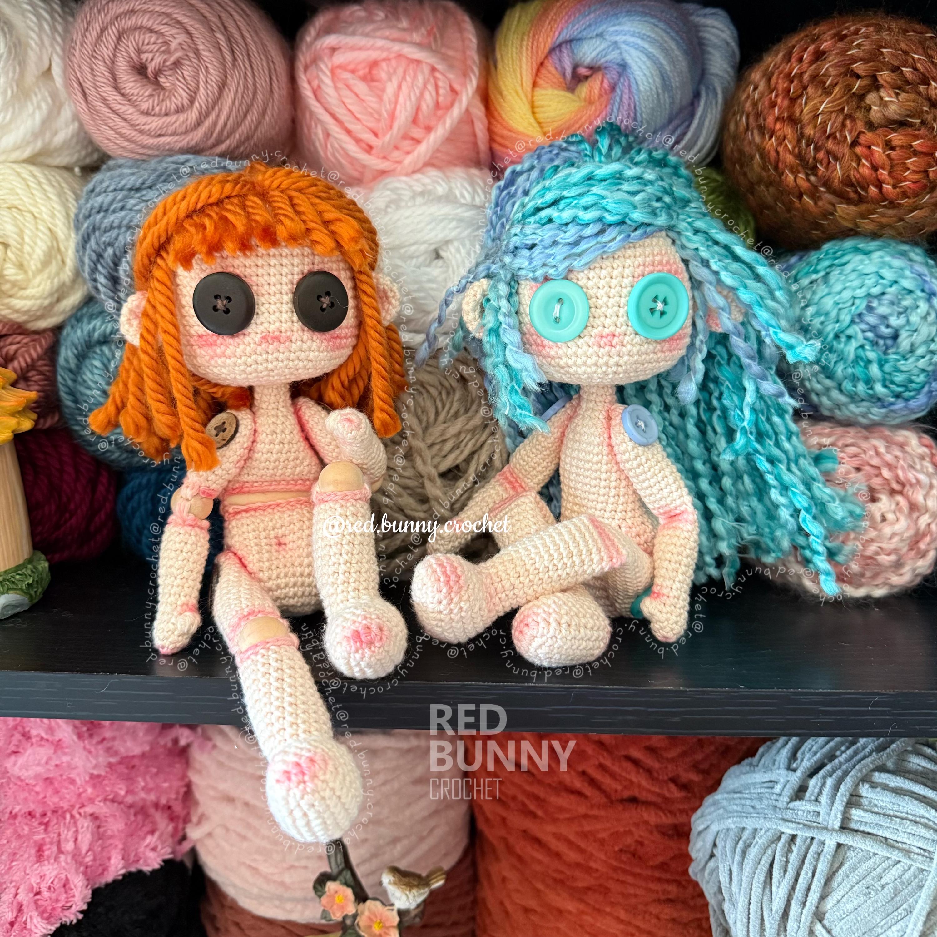 Body Base crochet pattern PDF File Ragdoll Amigurumi doll 2 bodies + 2 wigs ENGLISH & SPANISH