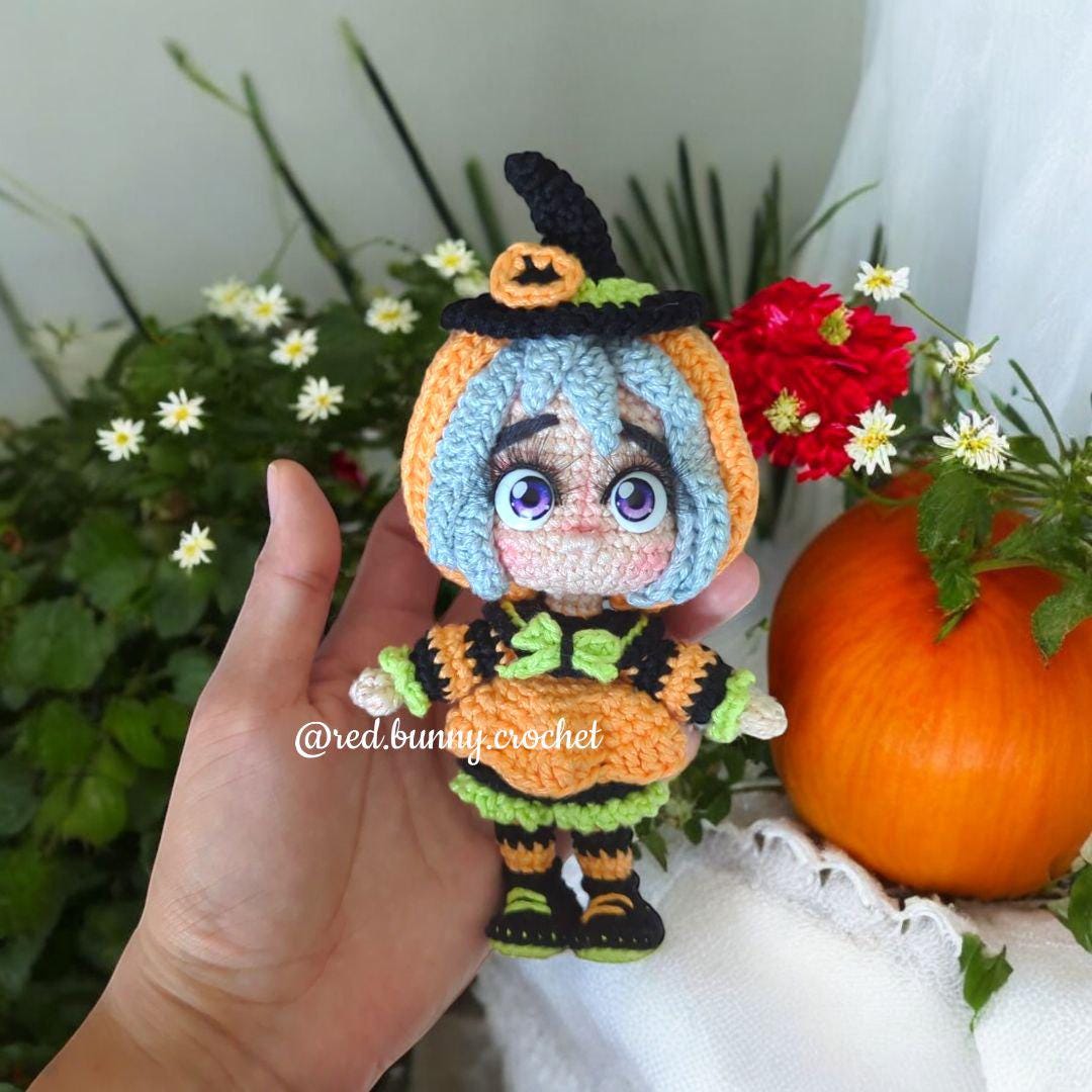 Halloween pumkin witch sweet caramel crochet pattern amigurumi doll SPANISH & ENGLISH - Thumbnail 2