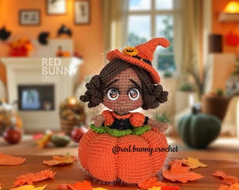 Witch Amigurumi Crochet Pattern, Pumpkin Doll (PDF English & Spanish)