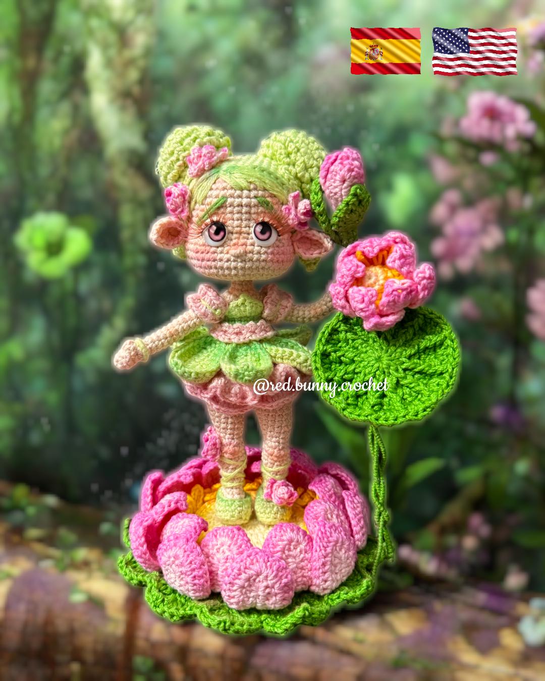 Elf Lily pad fairy crochet pattern bundle 2 PDF Files Amigurumi doll ENGLISH & SPANISH - Thumbnail 6