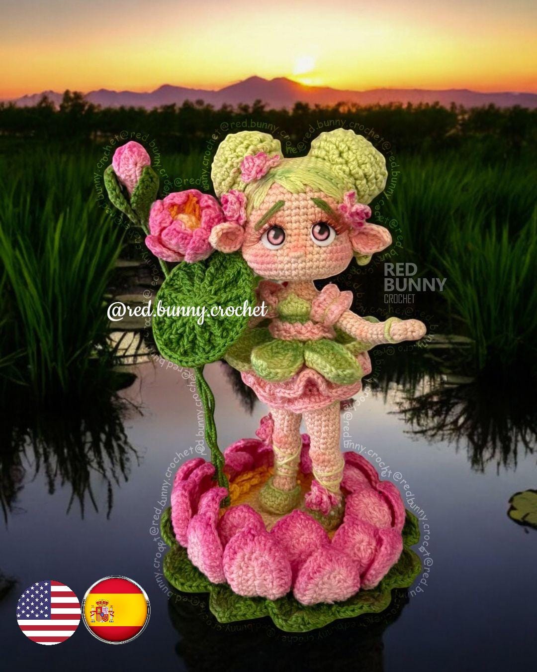 Elf Lily pad fairy crochet pattern bundle 2 PDF Files Amigurumi doll ENGLISH & SPANISH