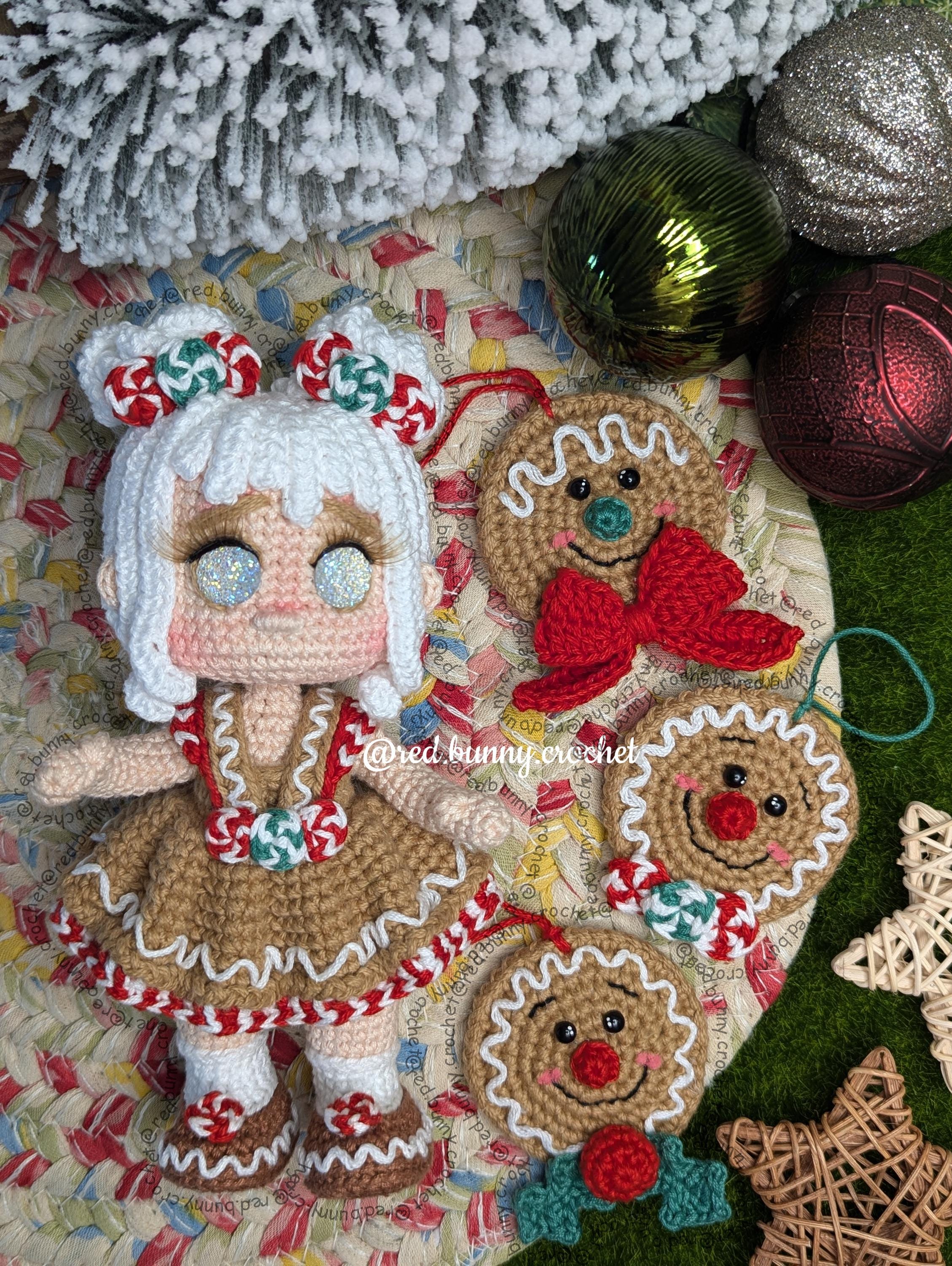 Crochet pattern Sophie the gingerbread girl PDF ENGLISH & SPANISH christmas amigurumi doll