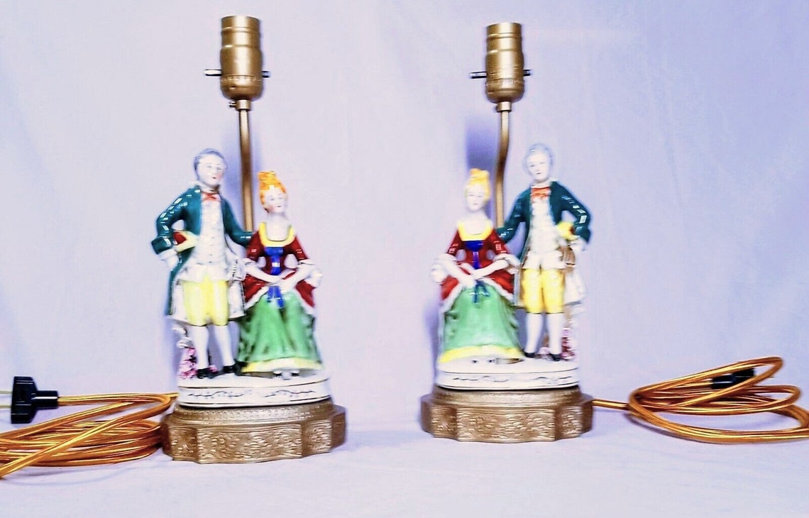Antique Lamps, Colonial Man & Woman Figurine, German Porcelain W/new ...