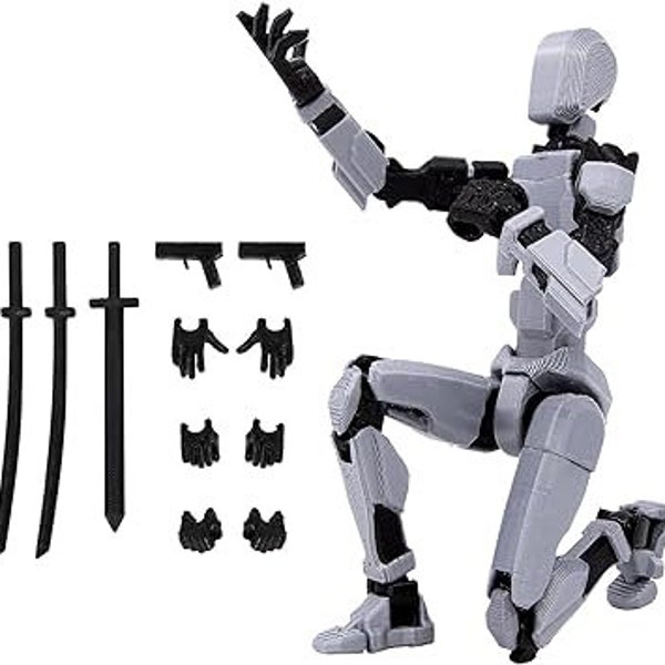 Titan 13 Action Figure T13 Action Figure Actiefiguren Model Volledige lichaamsactiviteit 3D Geprint voor speelgoedspelgeschenken (GRIJS)