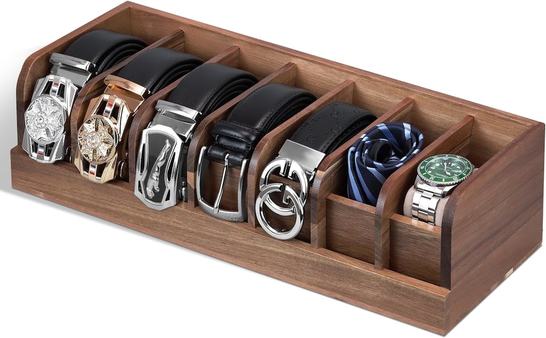 7 Grides Wooden Belt Organizer Box Belt Storage Organizer Etsy