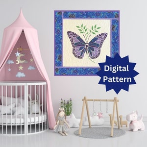 PDF Radiant Butterfly Quilt Pattern | Baby Blanket| 48 x 48&quot; | Gender Neutral | Fusible Raw Edge Appliqué | PDF Download