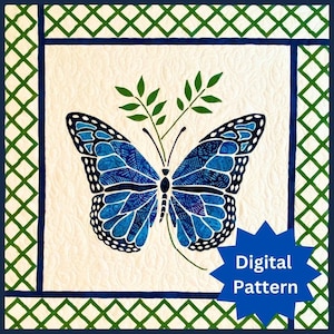 PDF Radiant Butterfly Quilt Pattern | 48 x 48&quot; | Quilt Wall Art | Fusible Raw Edge Appliqué | PDF Download