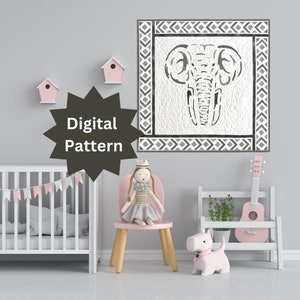 PDF Majestic Elephant Quilt Pattern | Fusible Raw Edge Appliqué |Baby Blanket| Gender Neutral | 48 x 48&quot; | PDF Download