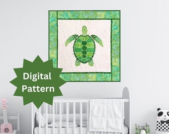 PDF Sea Turtle Quilt Pattern | Baby Blanket| 48 x 48&quot; | Gender Neutral | Fusible Appliqué | Nursery Décor | Ocean Theme | Baby Turtle Quilt