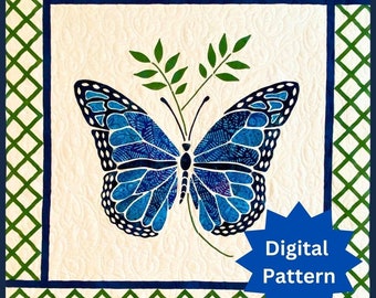 PDF Radiant Butterfly Quilt Pattern | 48 x 48" | Quilt Wall Art | Fusible Raw Edge Appliqué | PDF Download