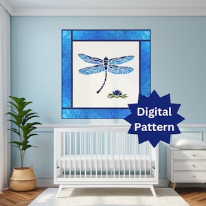 PDF Delicate Dragonfly Quilt Pattern | 48 x 48&quot; | Baby Blanket| Gender Neutral | Fusible Raw Edge Appliqué | PDF Download