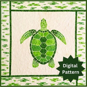 PDF Sea Turtle Quilt Pattern | Wall Hanging | 48 x 48&quot; | Wall Décor | Fusible Appliqué | Raw Edge Appliqué | Beach Décor | Ocean Decor