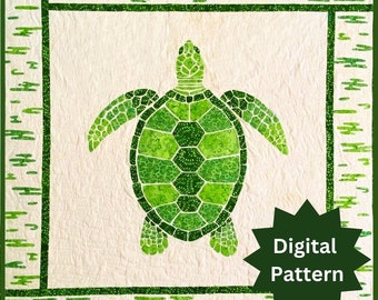 PDF Sea Turtle Quilt Pattern | Wall Hanging | 48 x 48&quot; | Wall Décor | Fusible Appliqué | Raw Edge Appliqué | Beach Décor | Ocean Decor