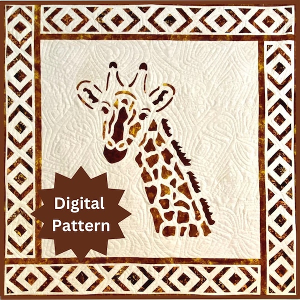 PDF Patron de courtepointe girafe | Grande tenture murale | Modèle numérique | Appliqué thermocollant | Appliqué bord brut | Décoration Safari | Décoration Afrique