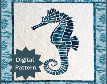 PDF Seahorse Quilt Pattern | Easy Quilt Pattern | Beginner Friendly | Digital Pattern | Fusible Appliqué | Wall Hanging | Baby Blanket