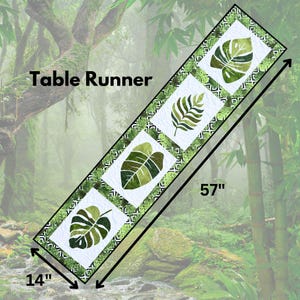 Tropical Leaf Table Runner Pattern | Mosaic Fusible Appliqué | PDF Sewing Pattern