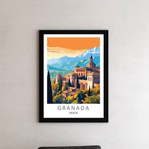 Reisafdruk Granada, poster Granada, Spanje print, Afdrukbare Instant Download, Minimalistisch digitaal kunstwerk, Affiche Granada, Huwelijkscadeau