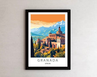 Stampa di un poster di viaggio di Granada, Spagna, opera d'arte digitale minimalista (download digitale)