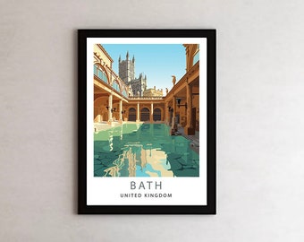 Impression ville de Bath | Impression de voyage au Royaume-Uni | affiche de voyage de Bath | Décoration murale pour la salle de bain | Art minimaliste en téléchargement numérique | Cadeau de bain