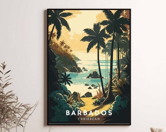 Póster de viaje de Barbados, arte mural caribeño (descarga digital)