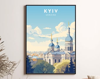 Póster de viaje de Kyiv, Ucrania, lámina de arte minimalista (descarga digital)